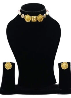 Kundan Geometric Necklace Set Party Wear -ZariGrace Shop kundan geometric necklace set jyddrj100912h b
