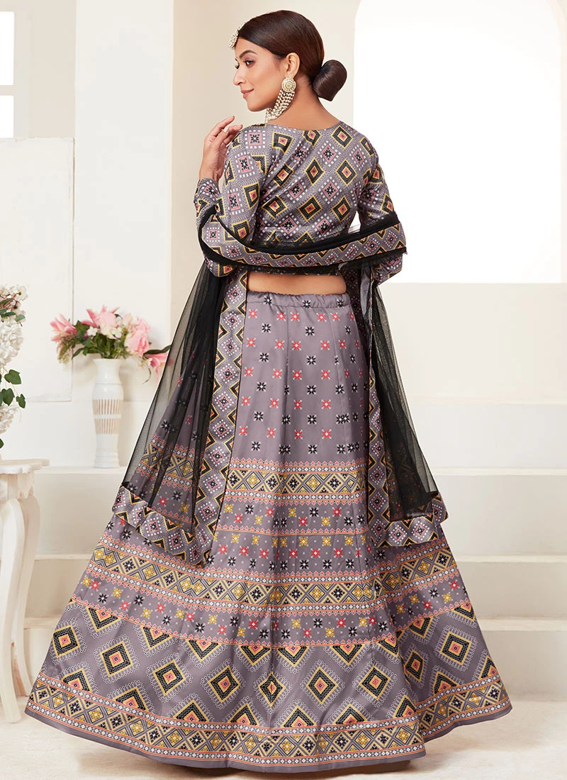 Lavender Ajmer Silk Printed Umbrella Lehenga Party Wear 6 Lavender Ajmer Silk Printed Umbrella Lehenga Party Wear - Image 4