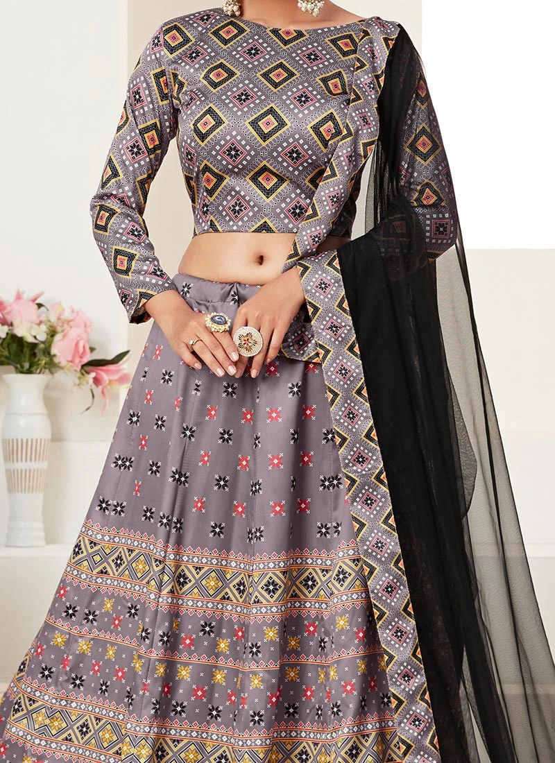 Lavender Ajmer Silk Printed Umbrella Lehenga Party Wear 3 Lavender Ajmer Silk Printed Umbrella Lehenga Party Wear