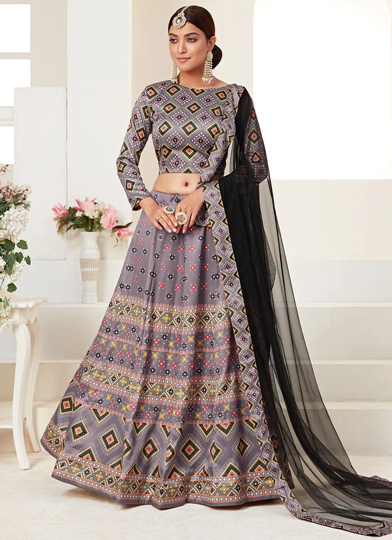 Lavender Ajmer Silk Printed Umbrella Lehenga Party Wear 5 Lavender Ajmer Silk Printed Umbrella Lehenga Party Wear - Image 3