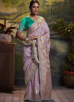 Lavender Benarasi Silk Zari Work Saree Wedding Wear 8 Lavender Benarasi Silk Zari Work Saree Wedding Wear -ZariGrace Shop lavender benarasi silk zari work saree sasli1772129 u
