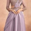 Lavender Chinon Silk Sequins Embroidered Ready Pleated Saree Party Wear