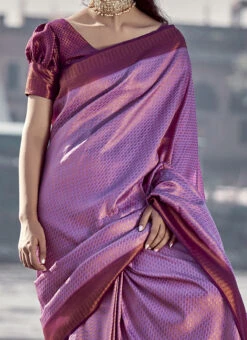 Lavender Color Softy Kanjivaram Chaap Dying Saree Festive Wear