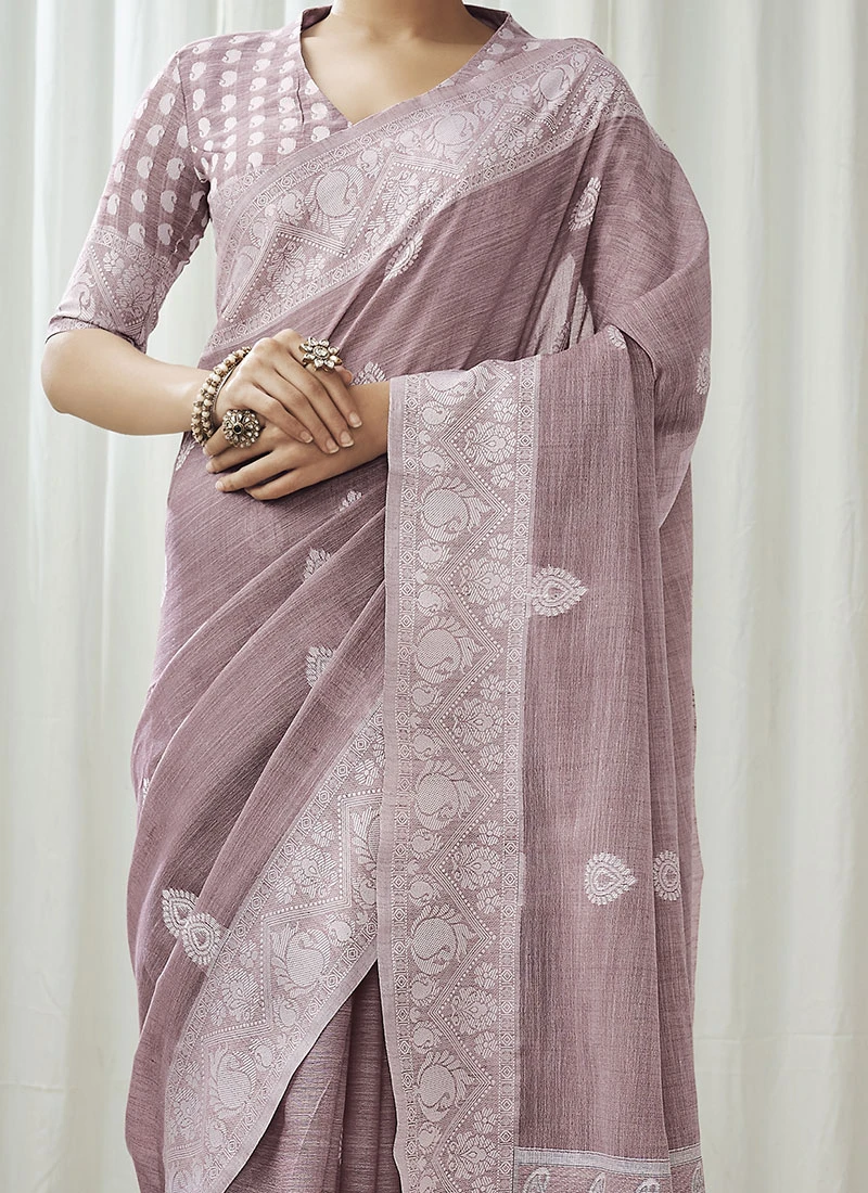 Lavender Color Weaving Work Linen Saree Festive Wear 3 Lavender Color Weaving Work Linen Saree Festive Wear