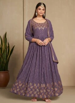 Lavender Faux Georgette Sequins Dresses And Gown Party Wear -ZariGrace Shop lavender faux georgette sequins dresses and gown bgwrsad7103 u