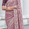 Lavender Georgette Embroidery Saree Party Wear -ZariGrace Shop lavender georgette embroidery saree sassd30103 l