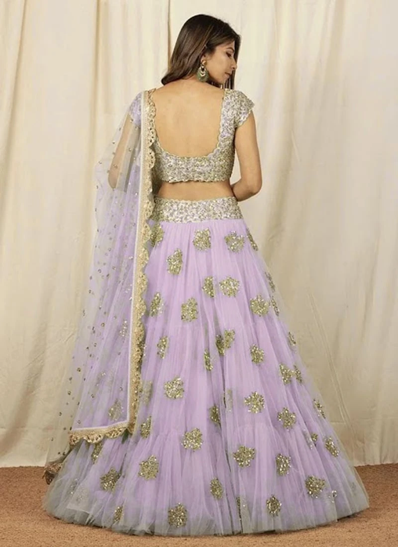 Lavender Net Embroidery Umbrella Lehenga Party Wear 6 Lavender Net Embroidery Umbrella Lehenga Party Wear - Image 4