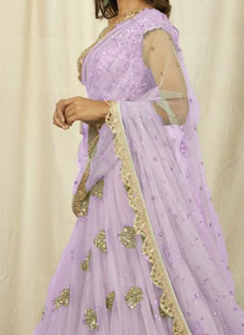 Lavender Net Embroidery Umbrella Lehenga Party Wear 3 Lavender Net Embroidery Umbrella Lehenga Party Wear