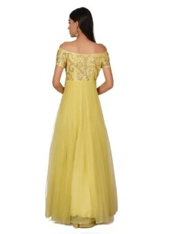 Lemon Yellow Net Embroidered Anarkali Suit Party Wear -ZariGrace Shop lemon yellow net embroidered anarkali suit sldvc126 b