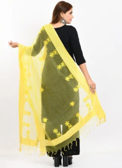 Lemon Yellow Organza Cotton Chikankari Embroidery Dupatta Work Wear -ZariGrace Shop lemon yellow organza cotton chikankari embroidery dupatta dpdmimfd113 b
