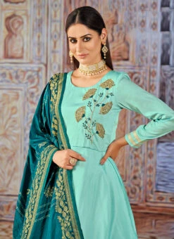 Light Blue Art Silk Embroidered Anarkali Suit Party Wear -ZariGrace Shop light blue art silk embroidered anarkali suit slsdc3003 b