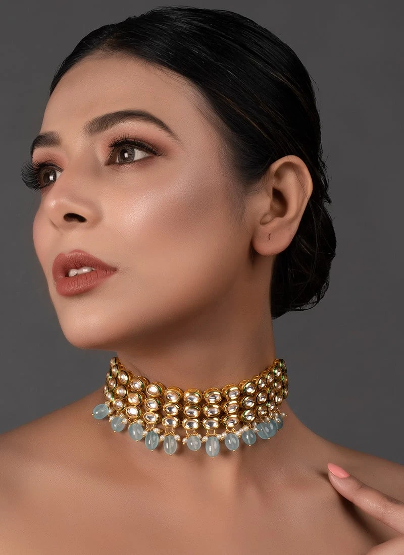 Light Blue Choker Set Party Wear 4 Light Blue Choker Set Party Wear - Image 2