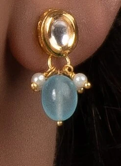 ZariGrace Shop 34 Light Blue Kundan N Beads Choker Set With Earrings Party Wear