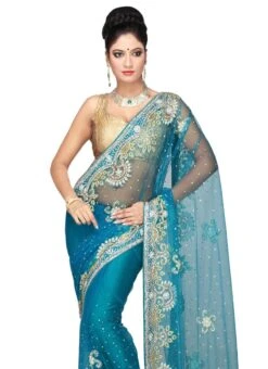 Light Blue Net Saree Wedding Wear -ZariGrace Shop light blue net saree sadsfwbcns2144 b