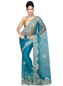 Light Blue Net Saree Wedding Wear -ZariGrace Shop light blue net saree sadsfwbcns2144 u