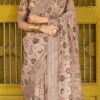 Light Brown Linen Printed Work Saree Festive Wear 1 Light Brown Linen Printed Work Saree Festive Wear -ZariGrace Shop light brown linen printed work saree samknss4017 l
