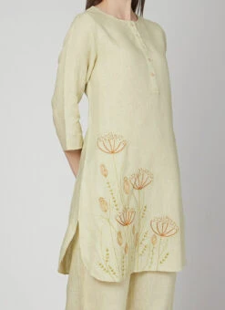 Light Cream Linen Kurta Palazzo Set Work Wear