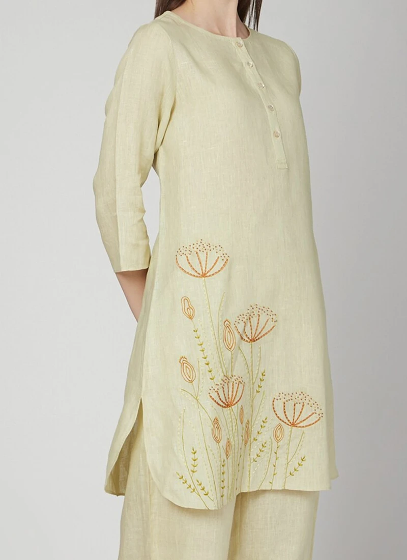 Light Cream Linen Kurta Palazzo Set Work Wear 3 Light Cream Linen Kurta Palazzo Set Work Wear