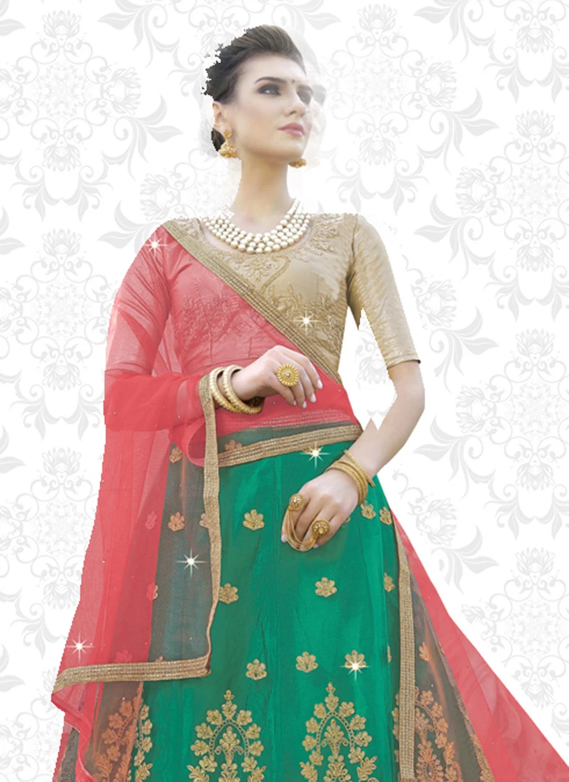 Light Green Art Silk Embroidered A Line Lehenga Party Wear 6 Light Green Art Silk Embroidered A Line Lehenga Party Wear - Image 4