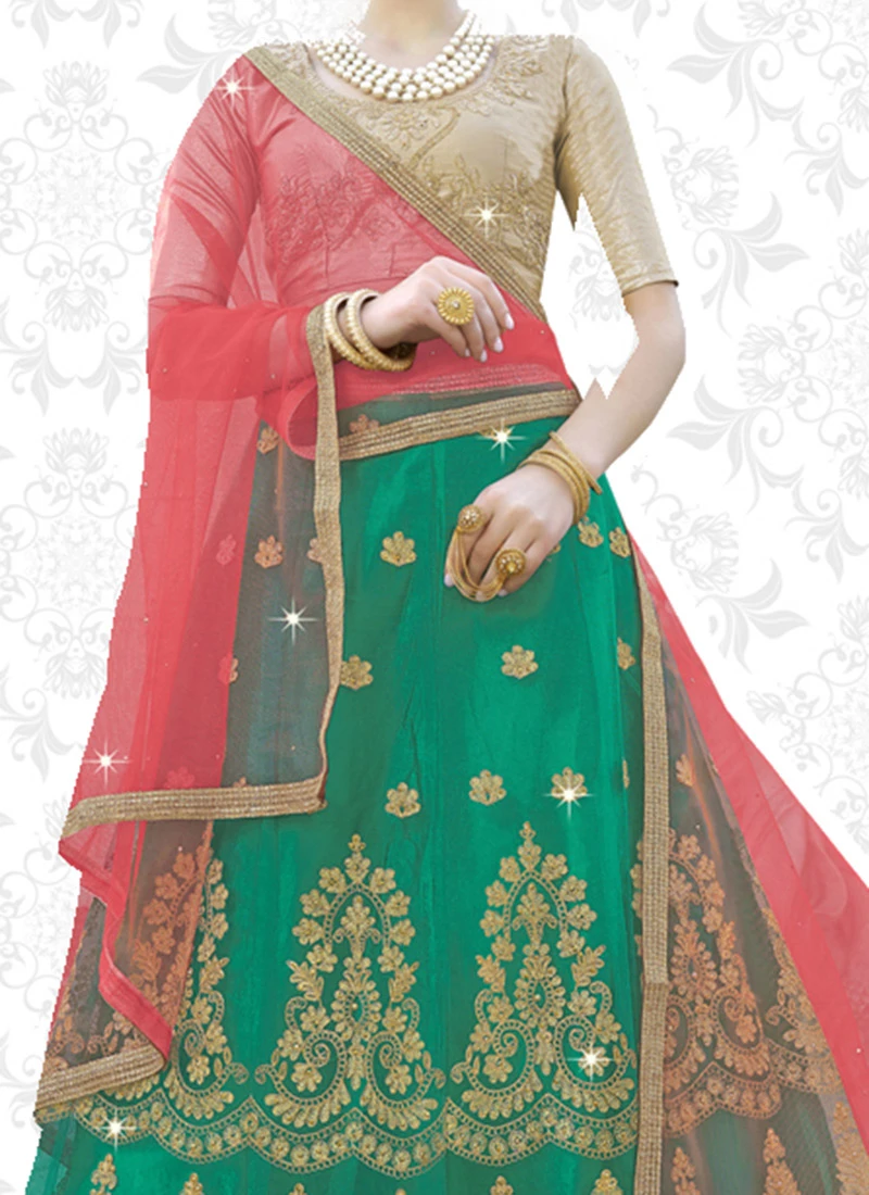 Light Green Art Silk Embroidered A Line Lehenga Party Wear 3 Light Green Art Silk Embroidered A Line Lehenga Party Wear