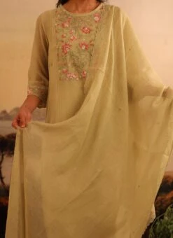 Light Green Chanderi Silk Embroidered Dupatta Party Wear