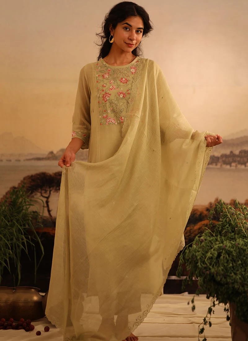 Light Green Chanderi Silk Embroidered Dupatta Party Wear 5 Light Green Chanderi Silk Embroidered Dupatta Party Wear - Image 3