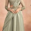 Light Green Chinon Silk Embroidered Ready Pleated Saree Party Wear -ZariGrace Shop light green chinon silk embroidered ready pleated saree saska36367304c l