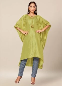 Light Green Dola Silk Kaftan Work Wear -ZariGrace Shop light green dola silk kaftan krsakf1106 u