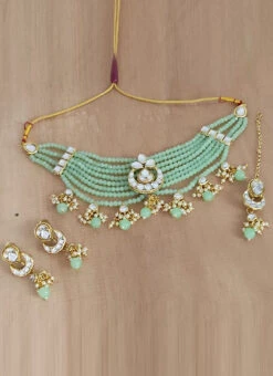 Light Green Necklace Set Party Wear -ZariGrace Shop light green necklace set jynsmkns14300b b