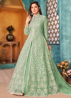 Light Green Net Embroidered N Sequins Anarkali Suit Party Wear -ZariGrace Shop light green net embroidered n sequins anarkali suit slsdc3903 u