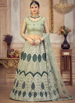 Light Green Net Embroidery Umbrella Lehenga Party Wear -ZariGrace Shop light green net embroidery umbrella lehenga ghswe00101045 u