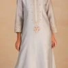 Light Grey Pure Chanderi Silk Embroidered Kurta Semi Palazzo Set Party Wear -ZariGrace Shop light grey pure chanderi silk embroidered kurta semi palazzo set krsdvcsvks39 l
