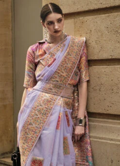 Light Lavender Modal Satin Handloom Saree Festive Wear -ZariGrace Shop light lavender modal satin handloom saree sasgf343010 b