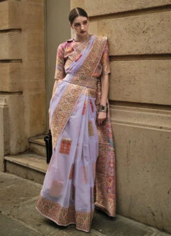 Light Lavender Modal Satin Handloom Saree Festive Wear -ZariGrace Shop light lavender modal satin handloom saree sasgf343010 u