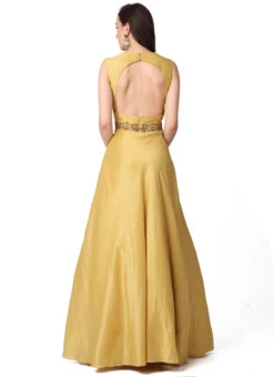 Light Mustard Silk Embroidered Anarkali Suit Party Wear -ZariGrace Shop light mustard silk embroidered anarkali suit sldvc131 b