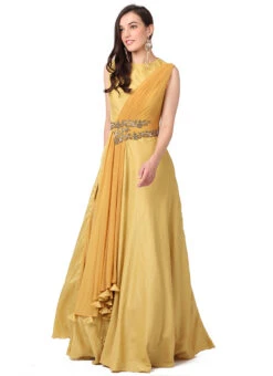 Light Mustard Silk Embroidered Anarkali Suit Party Wear -ZariGrace Shop light mustard silk embroidered anarkali suit sldvc131 u