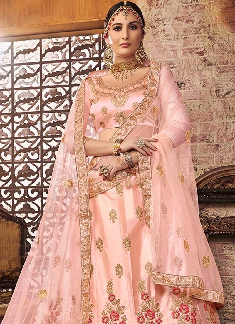 Light Peach Art Silk Embroidered A Line Lehenga Wedding Wear 6 Light Peach Art Silk Embroidered A Line Lehenga Wedding Wear - Image 4