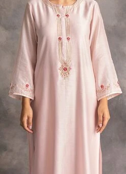 Light Pink Chanderi Silk Embroidered Straight Pant Suit Party Wear