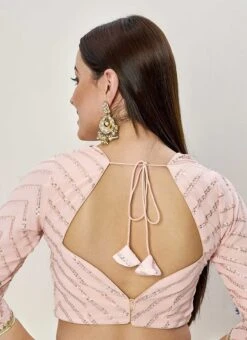 Light Pink Embroidered Georgette Blouse Festive Wear -ZariGrace Shop light pink embroidered georgette blouse BLBS02307607 b