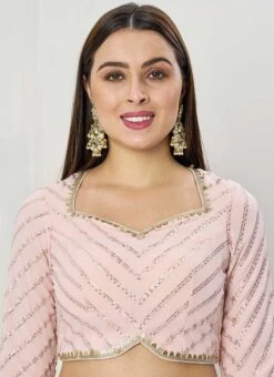Light Pink Embroidered Georgette Blouse Festive Wear -ZariGrace Shop light pink embroidered georgette blouse BLBS02307607 u