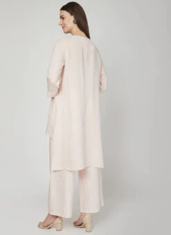 Light Pink Linen Kurta Palazzo Set Work Wear -ZariGrace Shop light pink linen kurta palazzo set krsdvcsvts05 b