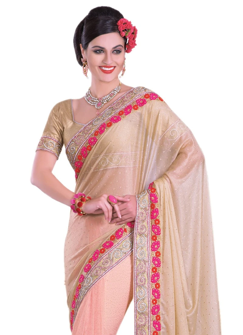 Light Pink N Beige Lycra Half N Half Saree Party Wear 6 Light Pink N Beige Lycra Half N Half Saree Party Wear - Image 4
