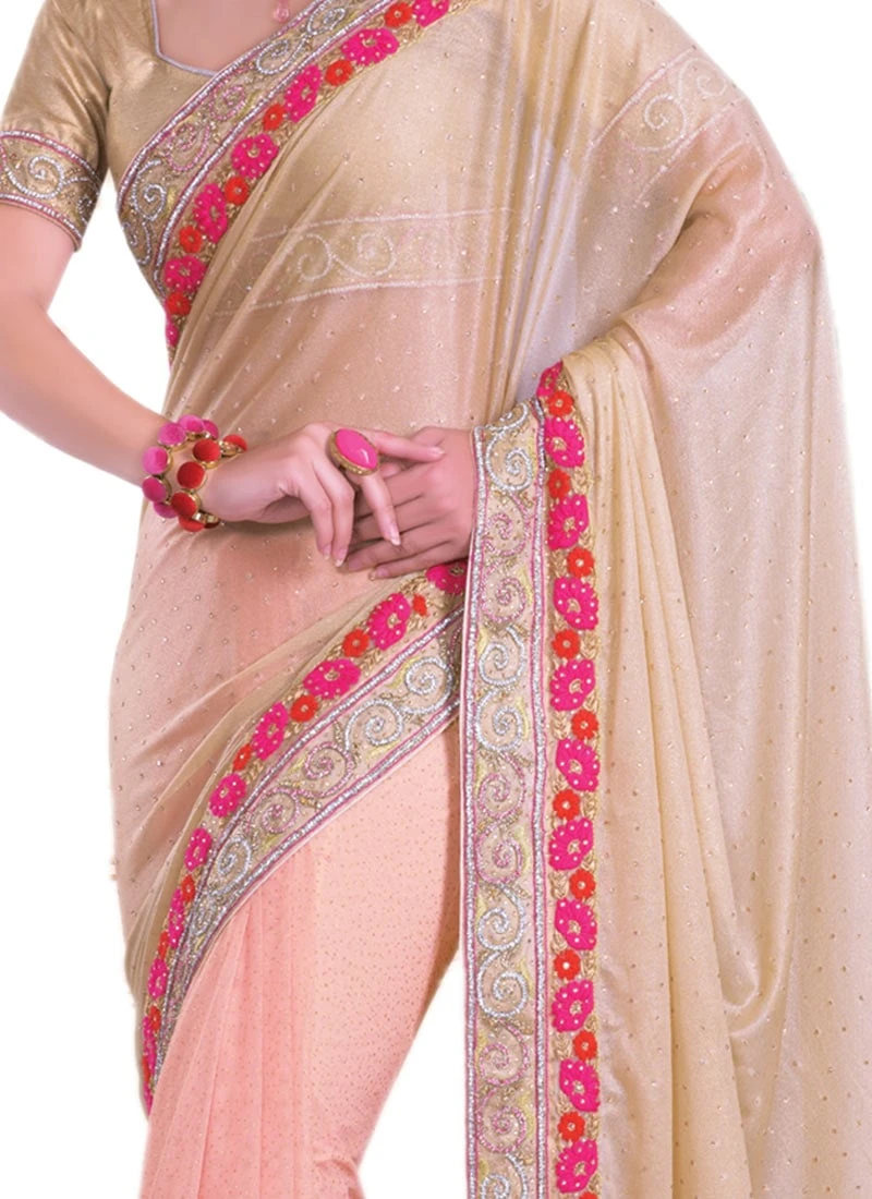 Light Pink N Beige Lycra Half N Half Saree Party Wear 3 Light Pink N Beige Lycra Half N Half Saree Party Wear