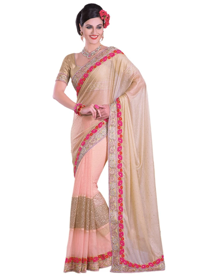 Light Pink N Beige Lycra Half N Half Saree Party Wear 5 Light Pink N Beige Lycra Half N Half Saree Party Wear - Image 3