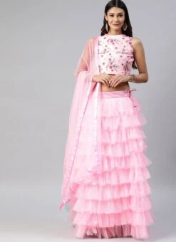 Light Pink Net Embroidered A Line Lehenga Festive Wear -ZariGrace Shop light pink net embroidered a line lehenga ghsrk170573 u