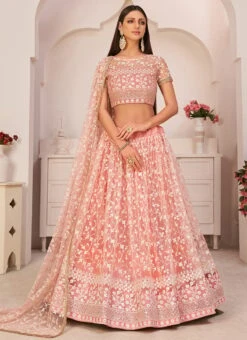 Light Pink Net Embroidery A Line Lehenga Party Wear -ZariGrace Shop light pink net embroidery a line lehenga ghskl2103 u
