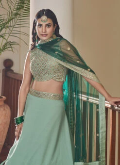 Light Pista Green Embroidery Satin Silk Lehenga Choli Wedding Wear -ZariGrace Shop light pista green embroidery satin silk lehenga choli ghsir2904 b