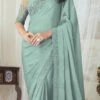 Light Turquoise Silk Embroidered Work Saree Party Wear -ZariGrace Shop light turquoise silk embroidered work saree sasli202527003d l