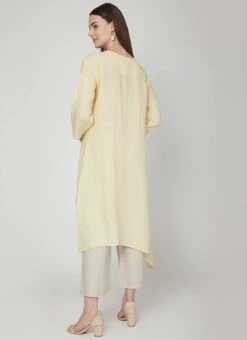 Light Yellow Linen Kurta Palazzo Set Work Wear 9 Light Yellow Linen Kurta Palazzo Set Work Wear -ZariGrace Shop light yellow linen kurta palazzo set krsdvcsvts30 b