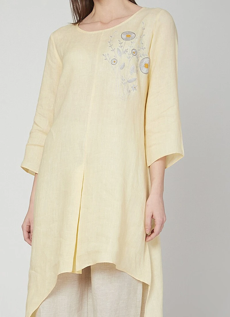 Light Yellow Linen Kurta Palazzo Set Work Wear 3 Light Yellow Linen Kurta Palazzo Set Work Wear